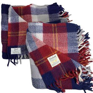 VTG Lot of 2 FARIBO Plaid Tartan Stadium Lap Blanket Throws Acrylic Made In USA